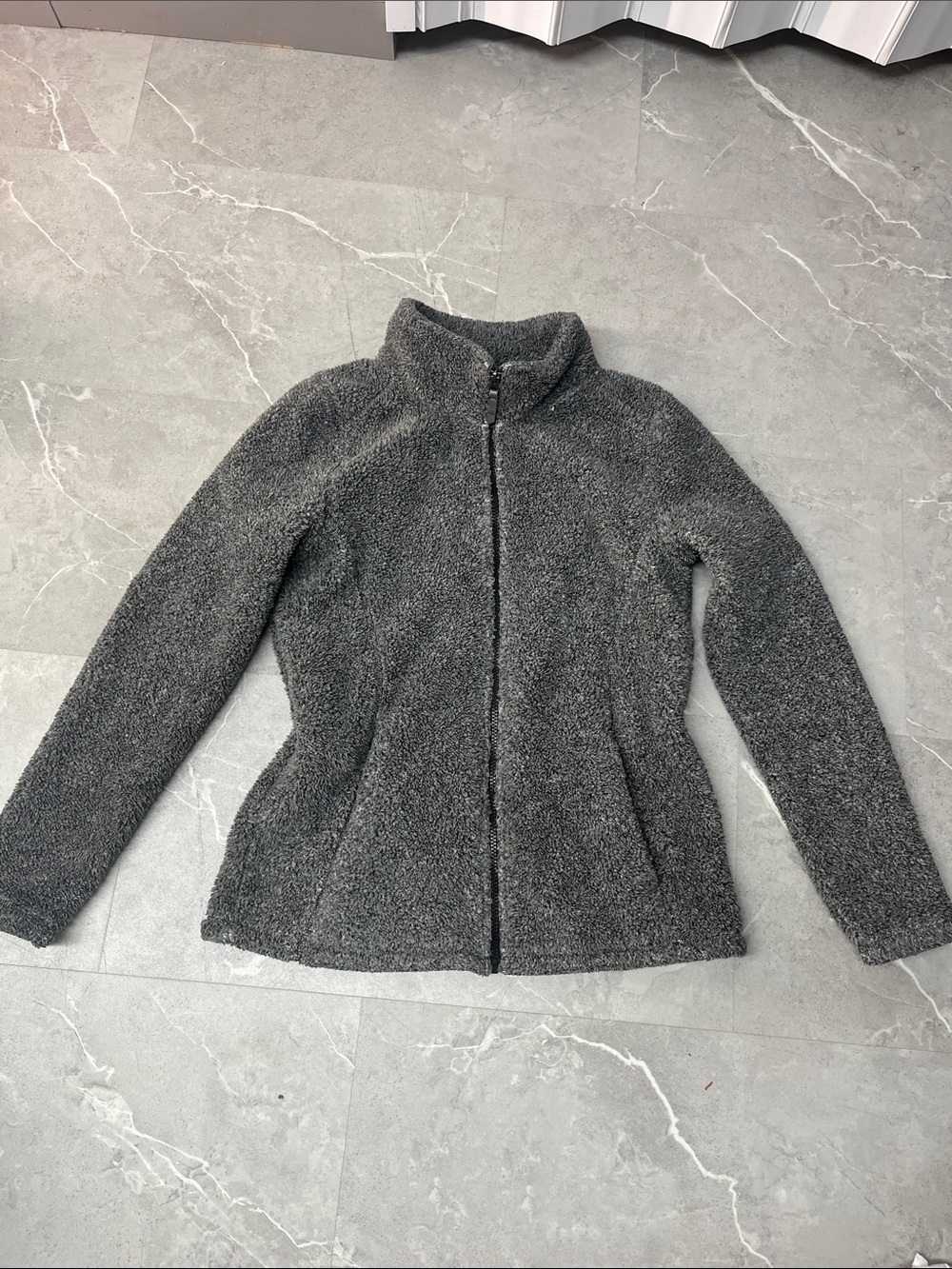 Cozy Women's Gray Teddy Zip-Up Jacket